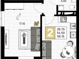 Продается 2-комнатная квартира ЖК На Высоком берегу, 56.15  м², 14879750 рублей