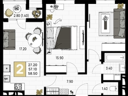 Продается 2-комнатная квартира ЖК На Высоком берегу, 58.5 м², 15502500 рублей