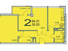 Продается 2-комнатная квартира ЖК Две реки, 64.6 м², 10206800 рублей