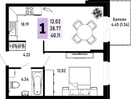 Продается 1-комнатная квартира ЖК Усадьба Гостагаевская, корпус 4, 40.11 м², 8423100 рублей