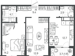 Продается 2-комнатная квартира ЖК Все Свои VIP, литера 4, 60  м², 14700000 рублей