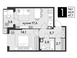 Продается 1-комнатная квартира ЖК Парк Победы 2, литера 21, 47.7 м², 8323651 рублей