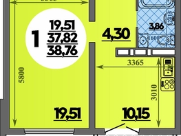Продается 1-комнатная квартира ЖК Город у моря, литера 23, 38.76 м², 7097000 рублей