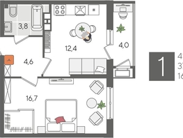 Продается 1-комнатная квартира ЖК Рекорд 2, литера 1, 41.5 м², 8553150 рублей