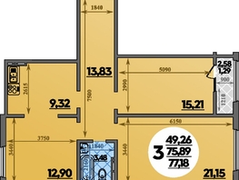 Продается 3-комнатная квартира ЖК Молодежный 2, литера 3, 77.18  м², 8023379 рублей