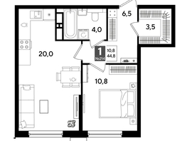Продается 1-комнатная квартира ЖК DOGMA PARK (Догма парк), литера 19, 44.3  м², 7863250 рублей