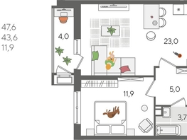 Продается 1-комнатная квартира ЖК Рекорд 2, литера 1, 47.6  м², 9700880 рублей