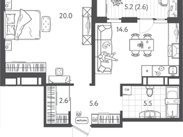 Продается 1-комнатная квартира ЖК Все Свои VIP, литера 3, 50.35  м², 15105000 рублей