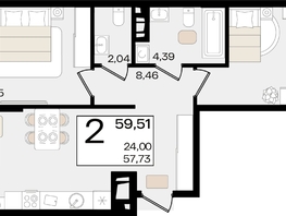 Продается 2-комнатная квартира ЖК Патрики, литер 1.3, 59.51  м&sup2;, 14937010 рублей