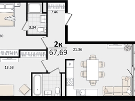 Продается 2-комнатная квартира ЖК Патрики, литер 4.1, 67.69  м&sup2;, 19081811 рублей