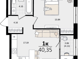 Продается 1-комнатная квартира ЖК Патрики, литер 2, 40.35  м&sup2;, 11511855 рублей