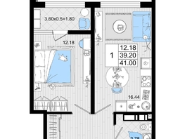 Продается 1-комнатная квартира ЖК Резиденция морей, корпус В, 41  м², 10106500 рублей