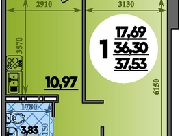 Продается 1-комнатная квартира ЖК Южная долина, литера 1, 37.53  м², 4131933 рублей