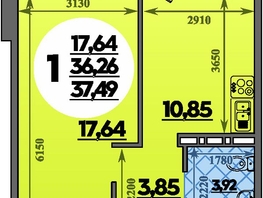 Продается 1-комнатная квартира ЖК Молодежный 2, литера 14, 37.49  м², 5316082 рублей