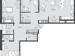 Продается 3-комнатная квартира ЖК Все Свои VIP, литера 7, 110.6 м², 34286000 рублей