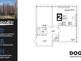 Продается 2-комнатная квартира ЖК Самолет, литера 60, 63.2 м², 9802320 рублей