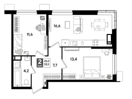 Продается 2-комнатная квартира ЖК DOGMA PARK (Догма парк), литера 18, 53.5 м², 8517200 рублей