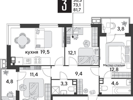 Продается 3-комнатная квартира ЖК Парк Победы 2, литера 31, 81.7 м², 11372640 рублей