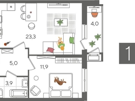 Продается 1-комнатная квартира ЖК Рекорд 2, литера 3, 48.1  м², 9980750 рублей