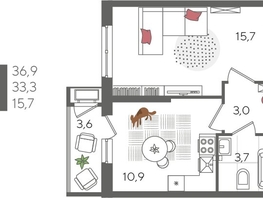 Продается 1-комнатная квартира ЖК Рекорд 2, литера 3, 36.9  м², 9199170 рублей