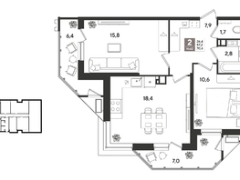 Продается 2-комнатная квартира ЖК Рекорд 2, литера 3, 70.6  м&sup2;, 15764980 рублей
