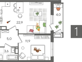 Продается 1-комнатная квартира ЖК Рекорд 2, литера 3, 47.4  м², 10025100 рублей
