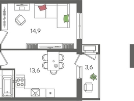 Продается 1-комнатная квартира ЖК Рекорд 2, литера 3, 42.3  м&sup2;, 9767070 рублей
