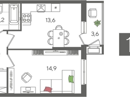 Продается 1-комнатная квартира ЖК Рекорд 2, литера 3, 42.3  м², 9331380 рублей