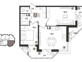 Продается 2-комнатная квартира ЖК Рекорд 2, литера 3, 69.4  м&sup2;, 14643401 рублей