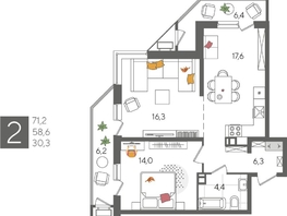 Продается 2-комнатная квартира ЖК Рекорд 2, литера 4, 71.2  м², 14111840 рублей