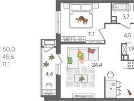 Продается 1-комнатная квартира ЖК Рекорд 2, литера 4, 50  м&sup2;, 11535000 рублей