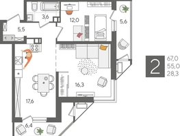 Продается 2-комнатная квартира ЖК Рекорд 2, литера 4, 67  м&sup2;, 13741700 рублей