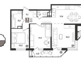 Продается 3-комнатная квартира ЖК Рекорд 2, литера 4, 86.8  м&sup2;, 17967600 рублей