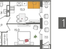 Продается 1-комнатная квартира ЖК Рекорд 2, литера 4, 45  м², 9004500 рублей