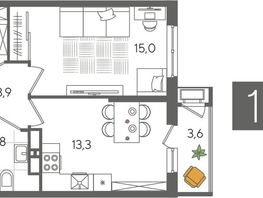 Продается 1-комнатная квартира ЖК Рекорд 2, литера 4, 41.6  м&sup2;, 10017280 рублей