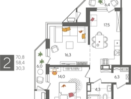 Продается 2-комнатная квартира ЖК Рекорд 2, литера 4, 70.8  м², 14542320 рублей