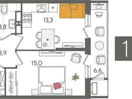 Продается 1-комнатная квартира ЖК Рекорд 2, литера 4, 44.6  м², 9361540 рублей