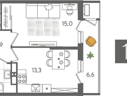 Продается 1-комнатная квартира ЖК Рекорд 2, литера 4, 44.6  м&sup2;, 11092020 рублей
