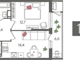 Продается 1-комнатная квартира ЖК Рекорд 2, литера 4, 44.6  м², 10173260 рублей