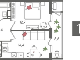 Продается 1-комнатная квартира ЖК Рекорд 2, литера 4, 44.6  м&sup2;, 11355160 рублей