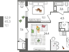 Продается 1-комнатная квартира ЖК Рекорд 2, литера 4, 52.9  м&sup2;, 13039850 рублей