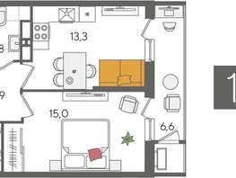 Продается 1-комнатная квартира ЖК Рекорд 2, литера 4, 44.6  м&sup2;, 11105400 рублей