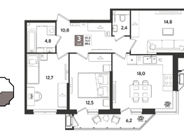 Продается 3-комнатная квартира ЖК Рекорд 2, литера 5, 88.6  м&sup2;, 17259280 рублей