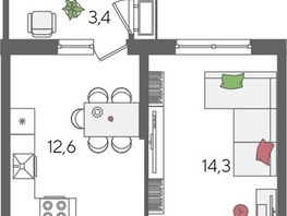 Продается 1-комнатная квартира ЖК Рекорд 2, литера 5, 41.4  м², 8706420 рублей