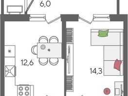 Продается 1-комнатная квартира ЖК Рекорд 2, литера 5, 44  м², 9741600 рублей