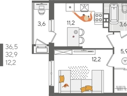 Продается 1-комнатная квартира ЖК Рекорд 2, литера 5, 36.5  м², 8646850 рублей