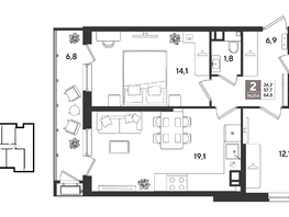 Продается 2-комнатная квартира ЖК Рекорд 2, литера 5, 64.5  м&sup2;, 14035200 рублей