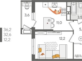 Продается 1-комнатная квартира ЖК Рекорд 2, литера 5, 36.2  м², 8937780 рублей