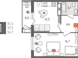 Продается 1-комнатная квартира ЖК Рекорд 2, литера 5, 41.3  м², 8834070 рублей