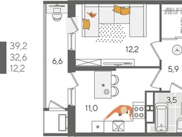 Продается 1-комнатная квартира ЖК Рекорд 2, литера 5, 39.2  м&sup2;, 11093600 рублей